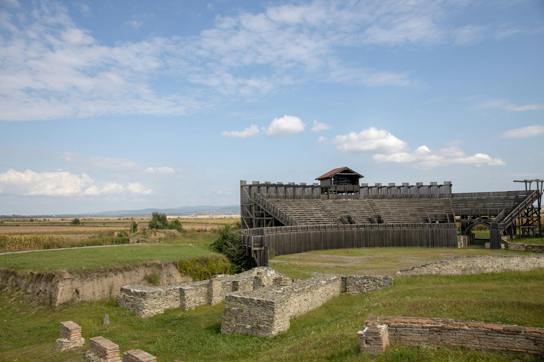 Reconstructed Roman fort ruins at Castlefield