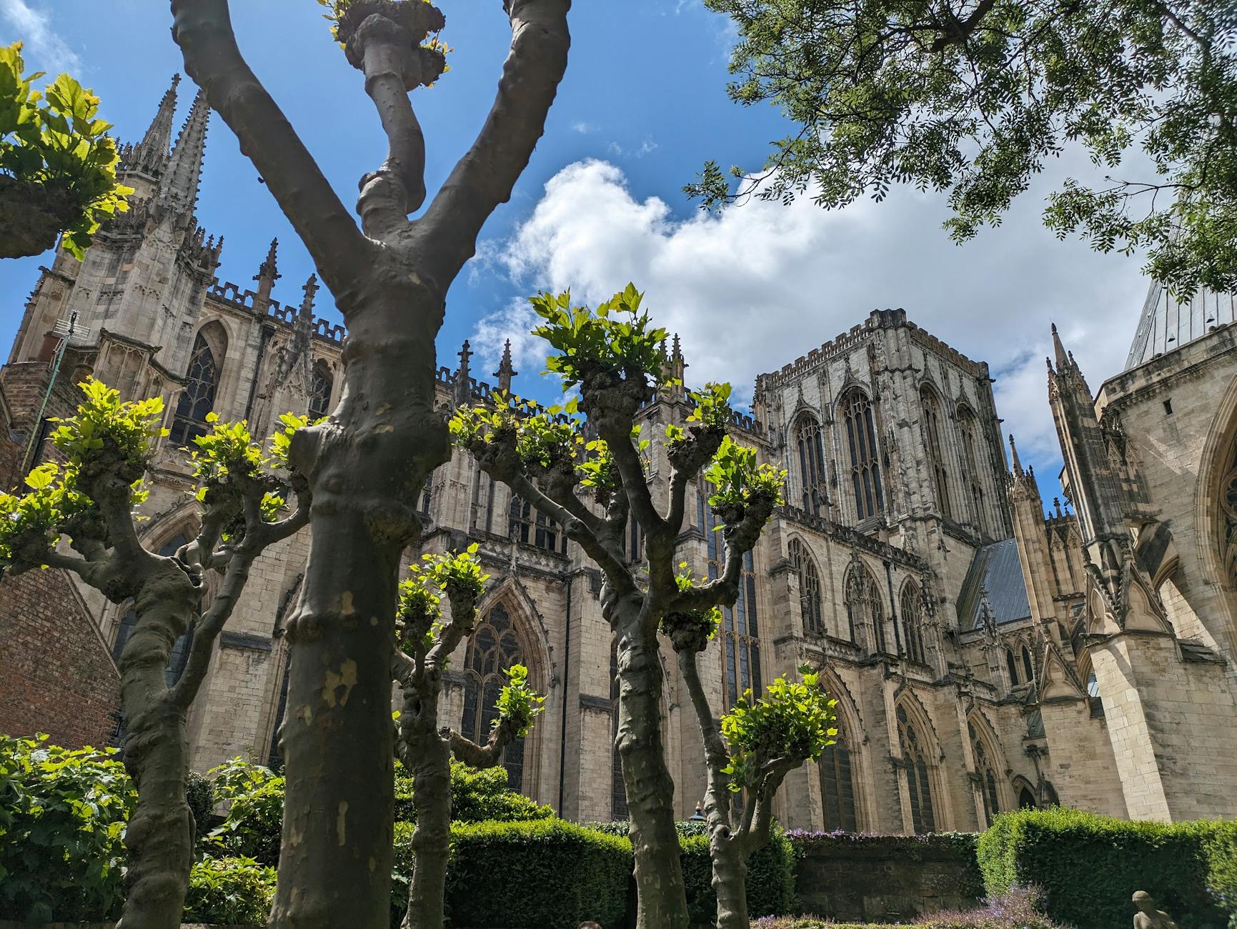 York Minster cathedral day trip from Manchester viewing through tree-lined approach