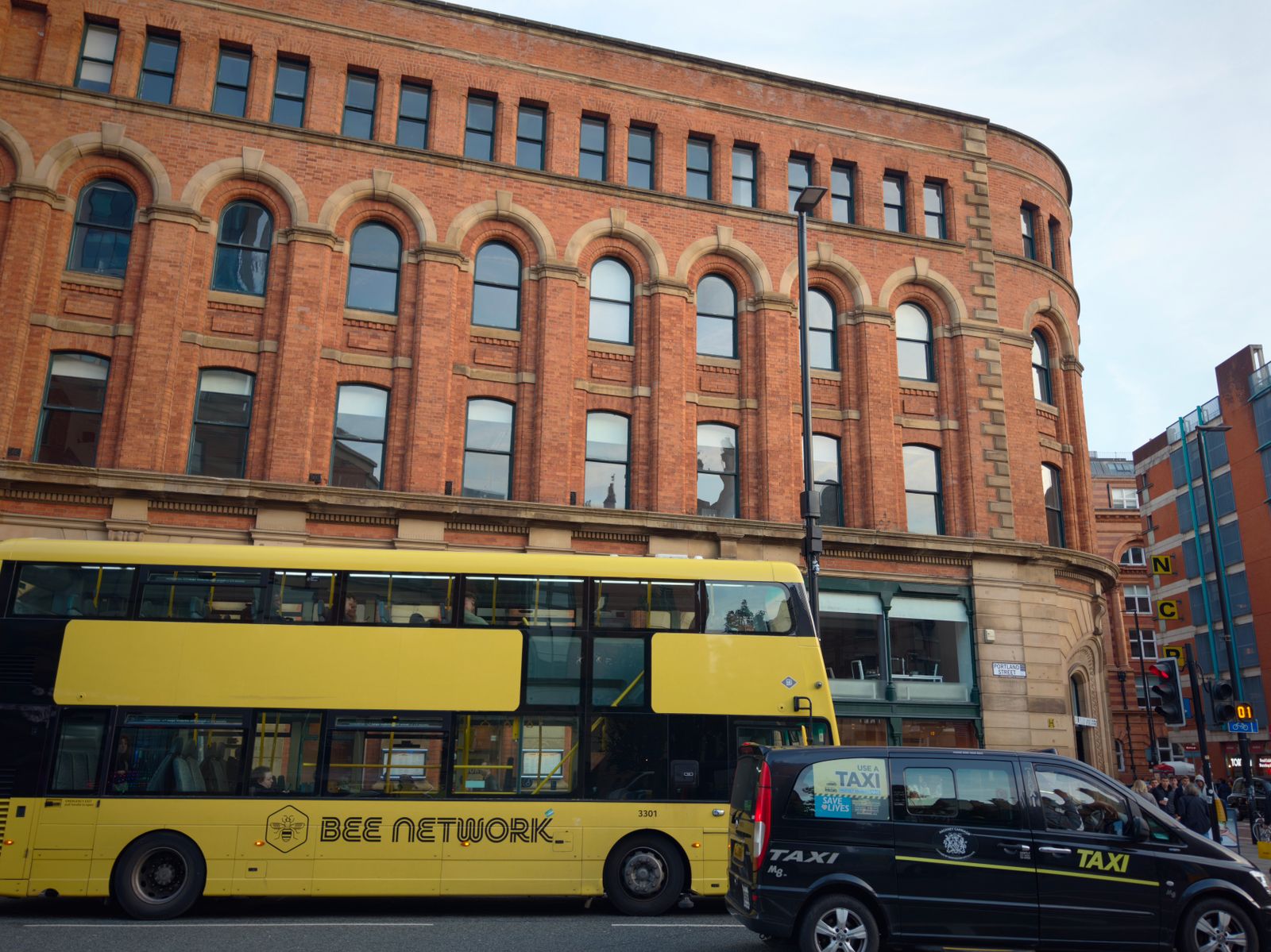 Yellow Bee Network bus in Manchester city centre
