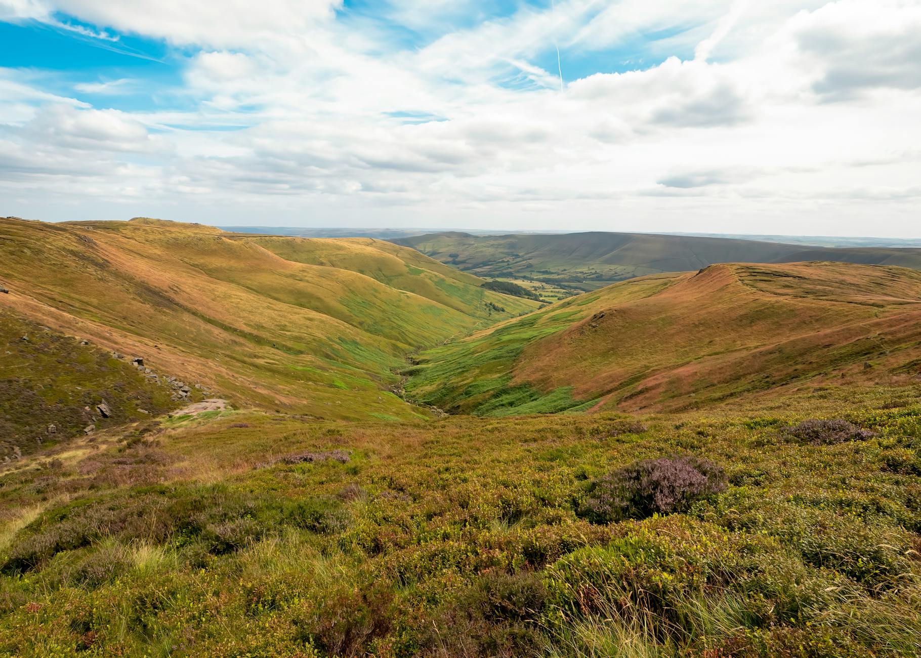 Best Walks & Hikes Near Manchester: Trail Guide (2026) 2 Hiker on Pennine moorland trail near Manchester with heather and views