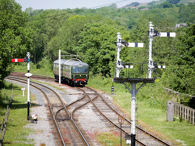 Greater Manchester Towns: The Complete Guide Beyond the City Centre 5 A green heritage railcar passing semaphore signals on the East Lancashire Railway north of Ramsbottom