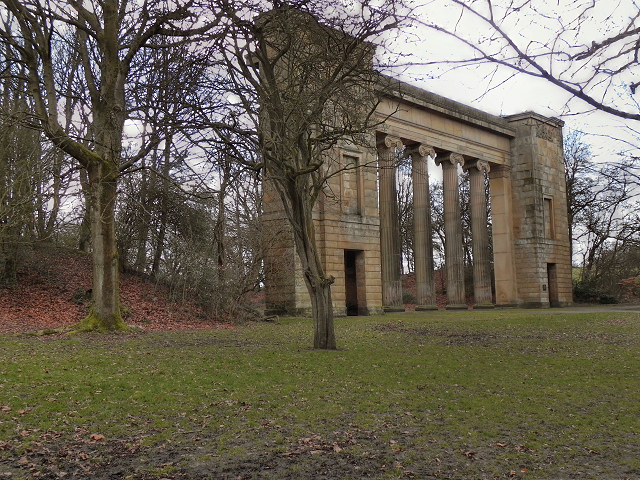 Heaton Park: Complete Visitor Guide 5 The stone columns of Manchester's former King Street town hall standing among trees in Heaton Park